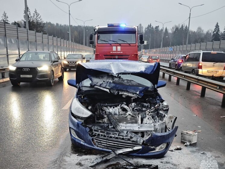 После ДТП на Колтушском путепроводе загорелся автомобиль