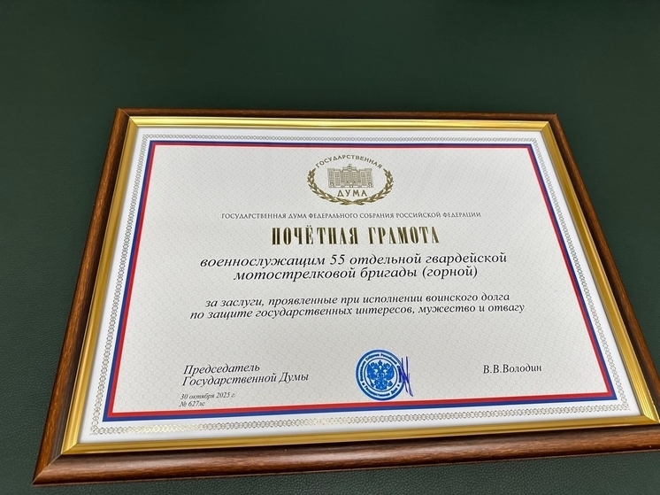 Тува: 55-я отдельная гвардейская мотострелковая бригада (горная)  удостоена Почетной грамоты Государственной Думы