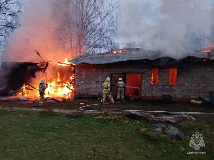 Во время пожара в доме сгорел автомобиль в Тверской области