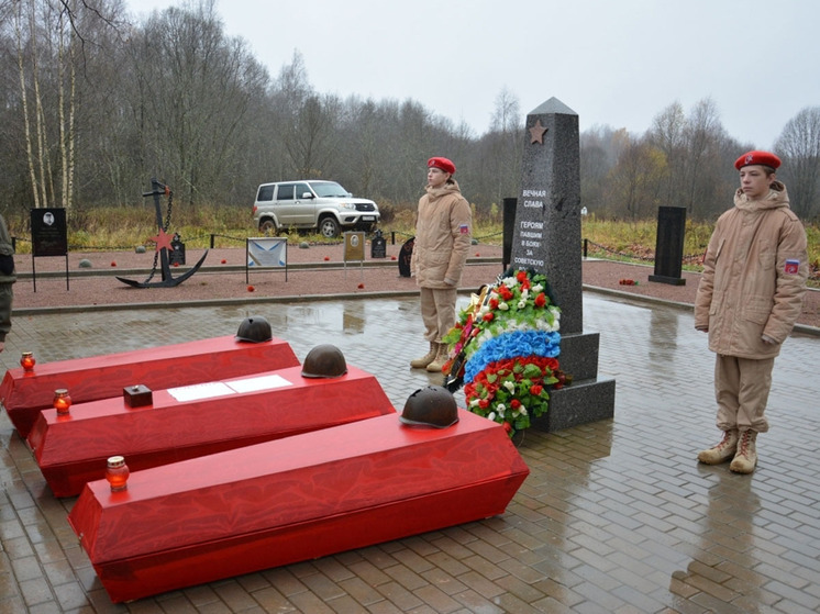 Сегодня в деревне Цемена прошла церемония прощания с бойцами Красной Армии, чьи останки были найдены поисковиками осенью во время Вахты Памяти