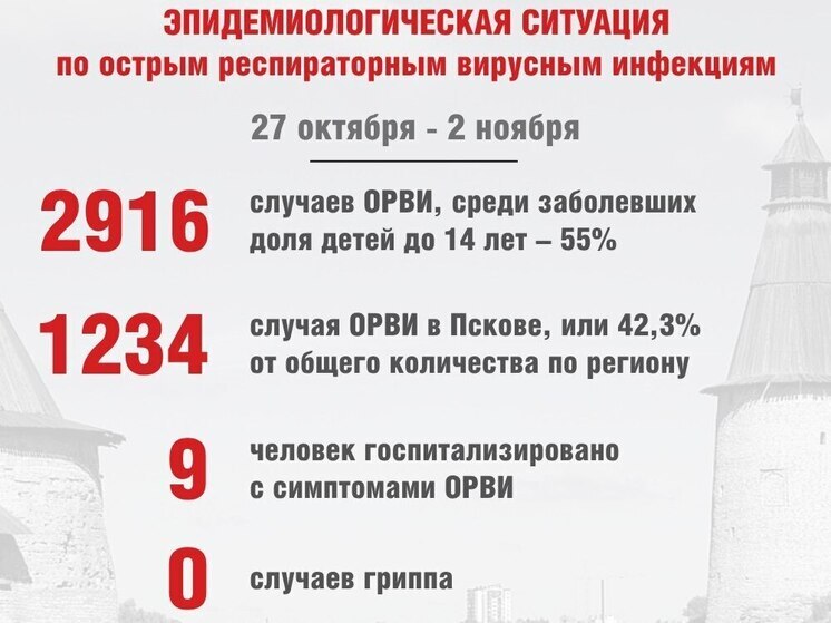 На 18,5% отмечается снижение заболеваемости ОРВИ в Псковской области