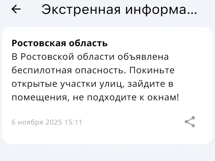 Днем 6 ноября на Дону объявили беспилотную опасность