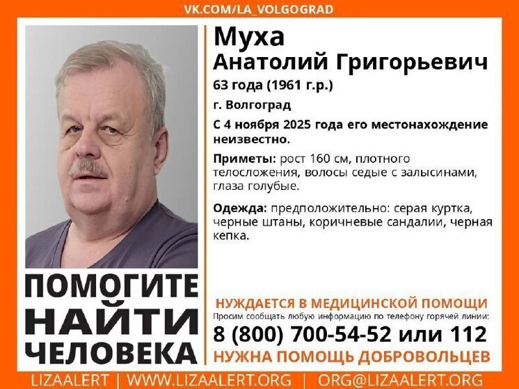 В Волгограде два дня ищут пропавшего 63-летнего мужчину