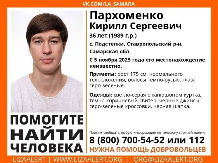 В Самарской области ищут пропавшего три дня назад 36-летнего Кирилла Пархоменко
