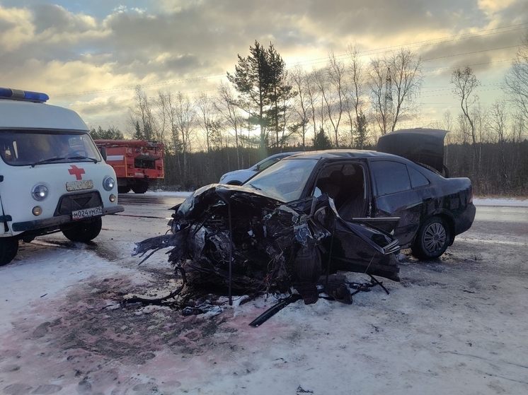 Лобовое столкновение под Северодвинском: пострадали оба водителя