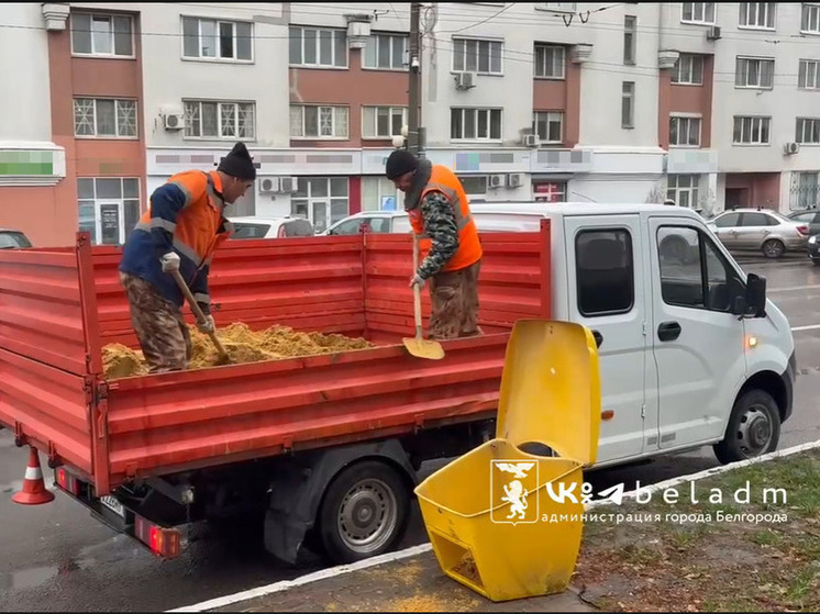 В Белгороде уличные контейнеры начали заполнять песко-соляной смесью