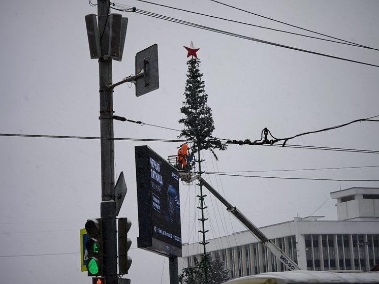В губернаторском квартале Томска монтируют 15-метровую новогоднюю елку