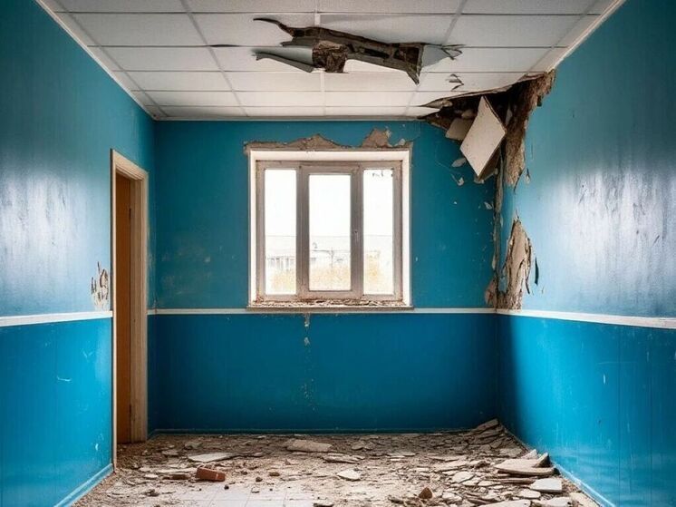 Рухнувший потолок администрация школы в Новосибирске подперла бревнами