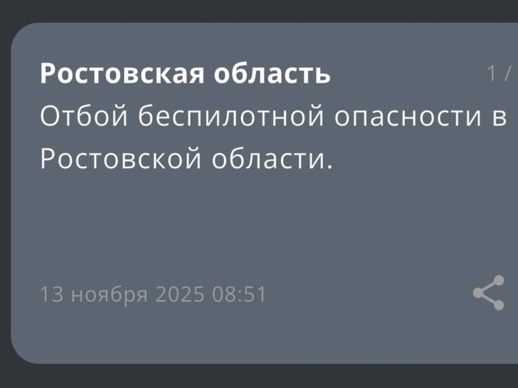 В Ростовской области утром 13 ноября отменили беспилотную опасность