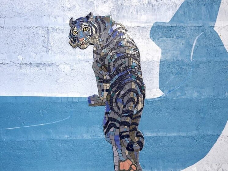 Символы Приморья: тигр, кот и ракушка украсили подпорную стену во Владивостоке