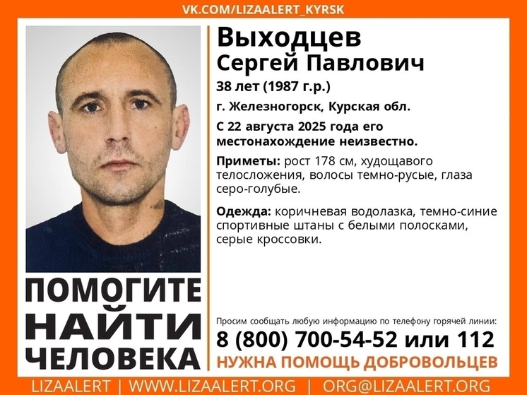 В Курской области с 22 августа пропал без вести 38-летний житель Железногорска