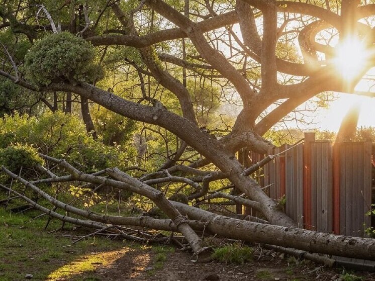 В Воронеже упавшее дерево пробило забор детского сада