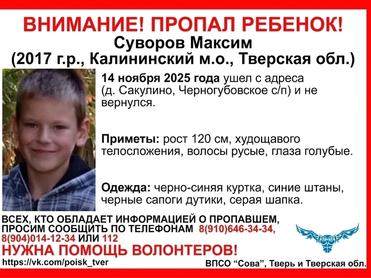 Пропавший в Тверской области восьмилетний мальчик найден