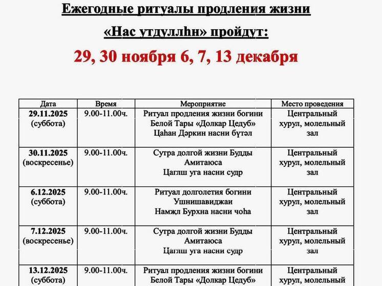 В хуруле Калмыкии начинаются ритуалы продления жизни