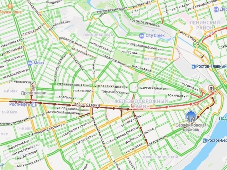 В Ростове Стачки сковала пробка из-за ДТП