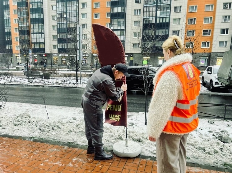 На улицах Мурино начали удалять незаконно размещенную рекламу