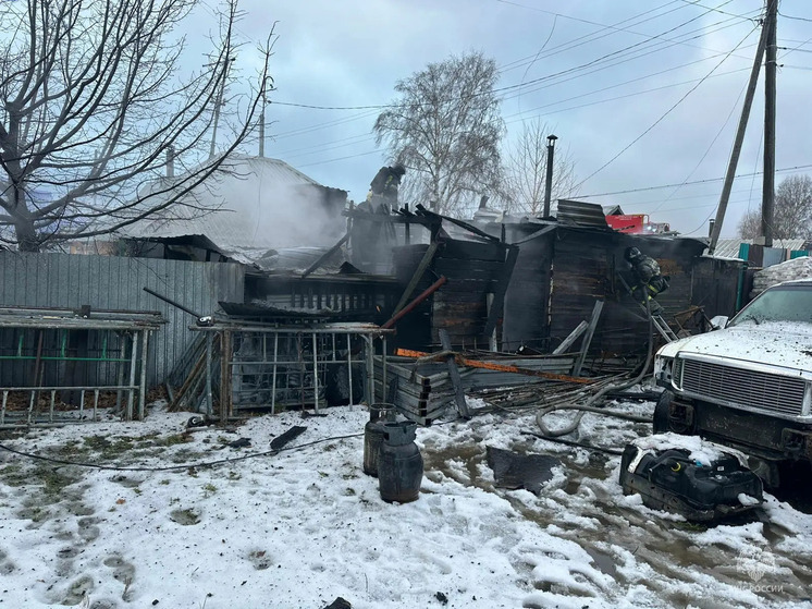 В Барнауле огонь охватил баню и частный дом на улице Телефонной