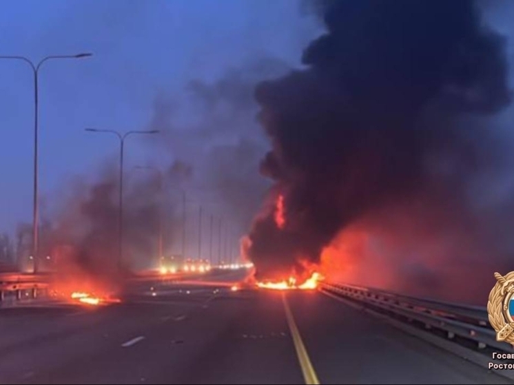 Фура на М-4 «Дон» сгорела из-за отлетевшего с другого грузовика предмета