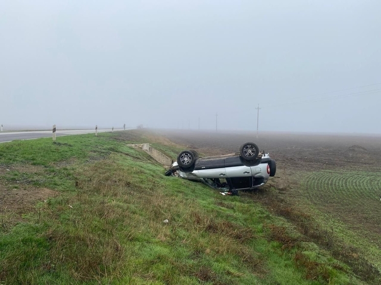 В Ростовской области внедорожник с пассажиром съехал в кювет и перевернулся