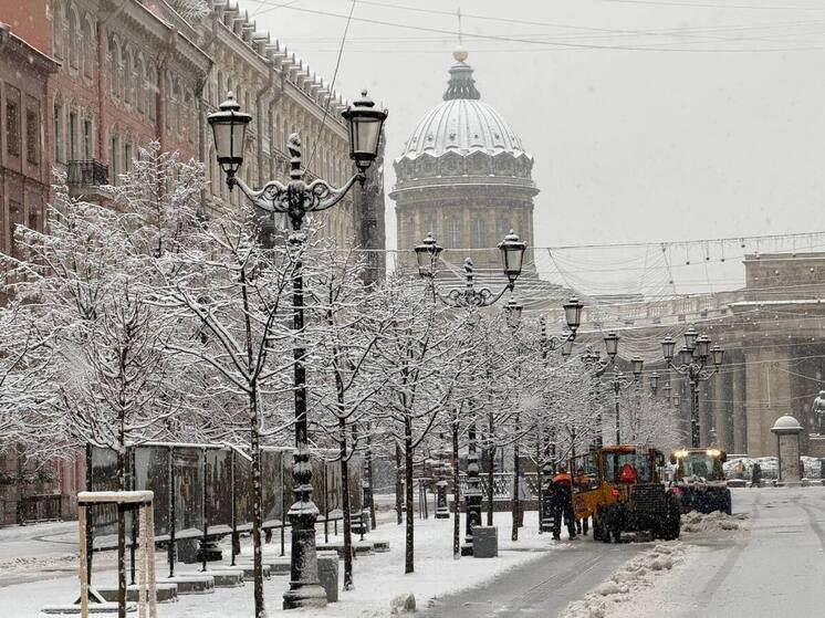 Свыше 800 единиц техники расчищают улицы и тротуары Петербурга в снегопад
