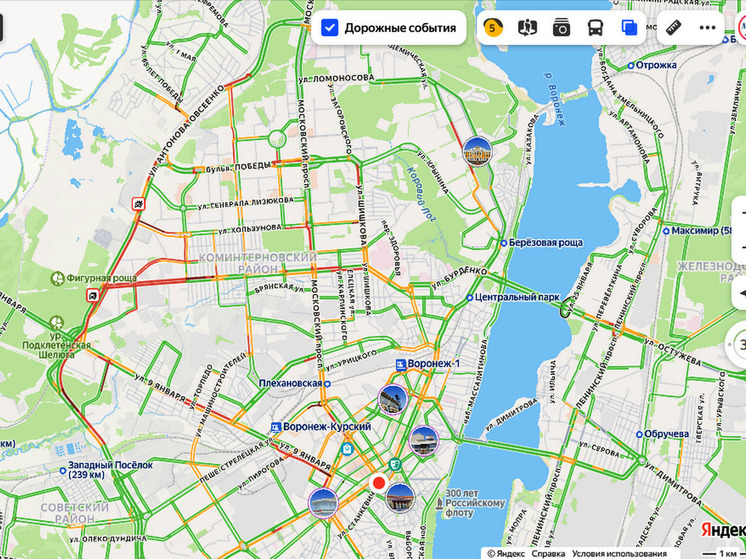 Пробка в 8 километров образовалась в Воронеже на Антонова-Овсеенко