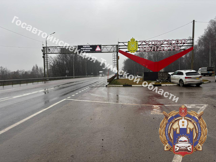 Лихач на Audi врезался в стеллу "Тульская область" на трассе М-2 «Крым»