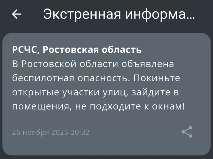 На Дону вечером 26 ноября введен режим беспилотной опасности