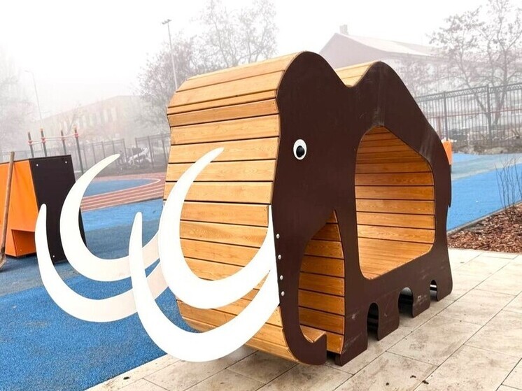 Югра преображает лицей в Макеевке: новые спортплощадки и деревянные мамонты