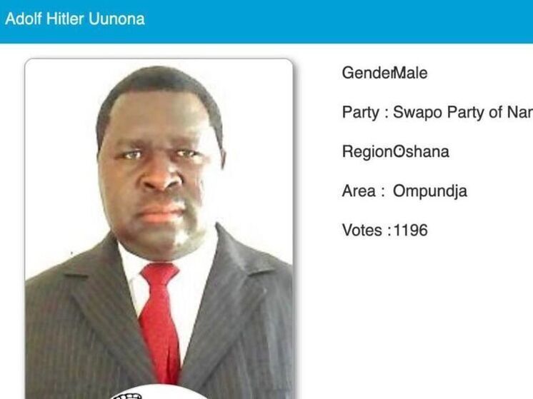 В Намибии на региональных выборах в округе победил Адольф Гитлер Уунона