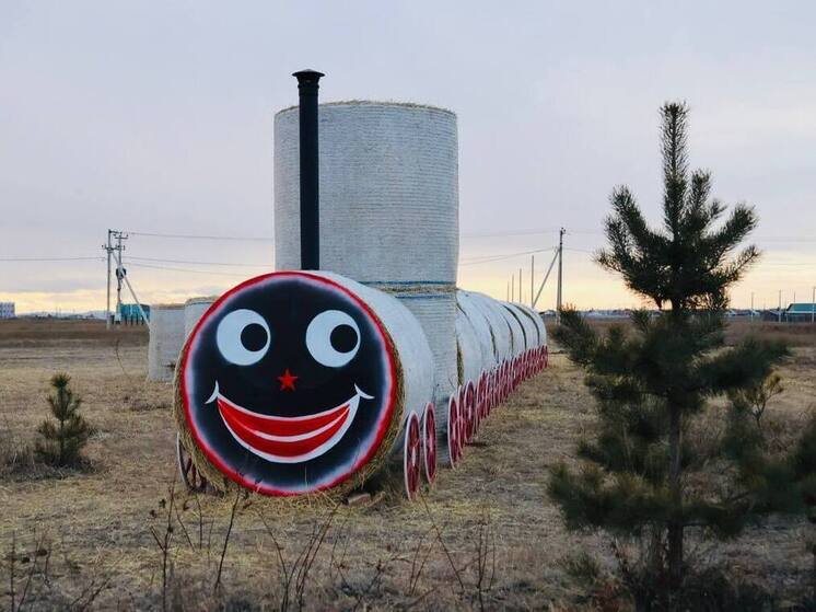 Сказочный паровоз из 13 рулонов соломы скатали в Алтайском районе