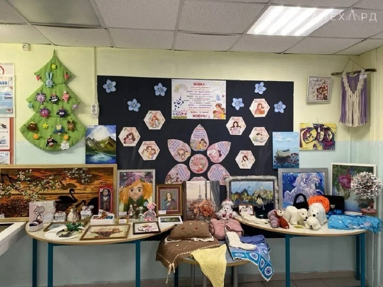 Связанные и сшитые руками мам учеников изделия собрали для выставки в школе Салехарда