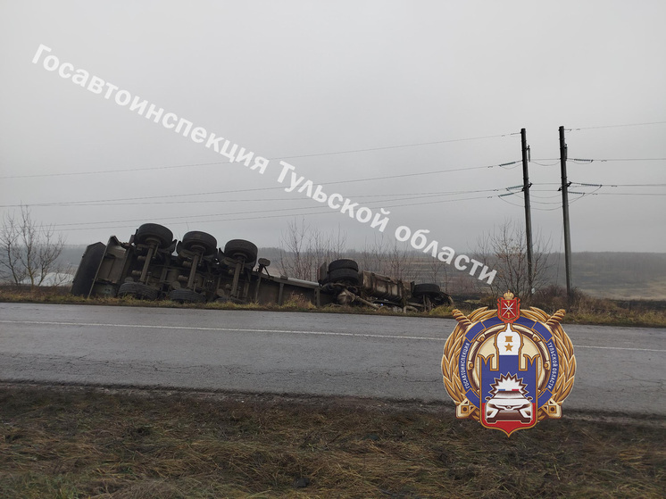 В Новомосковске грузовик опрокинулся в кювет, а водитель получил травмы