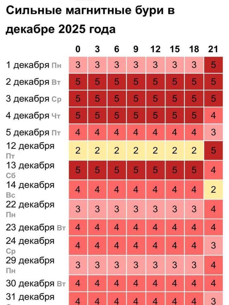 Псковичей ожидает долгий период магнитных бурь в начале декабря