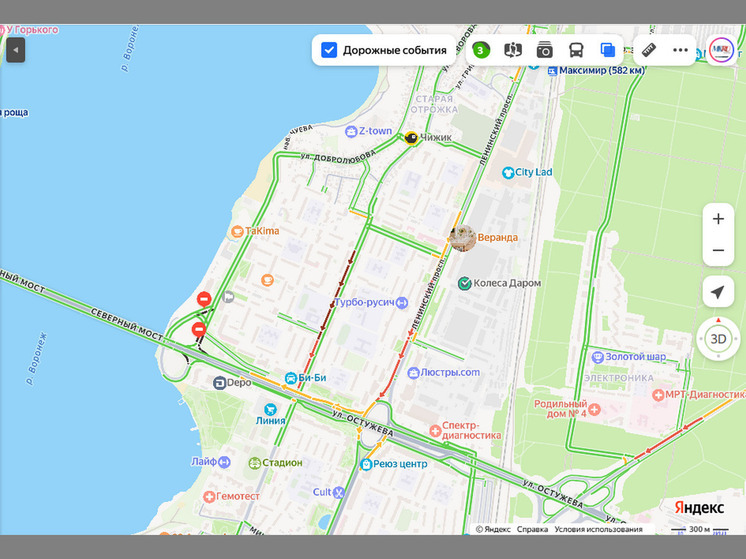 Серьёзные пробки наблюдаются на левом берегу Воронежа