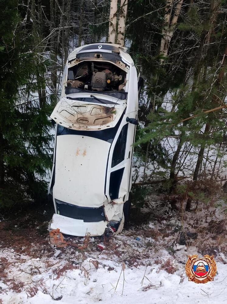 “Рено Логан” вылетел с дороги в Тверской области и опрокинулся на дерево