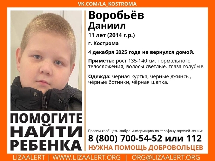 В Костроме бесследно исчез 11-летний мальчик
