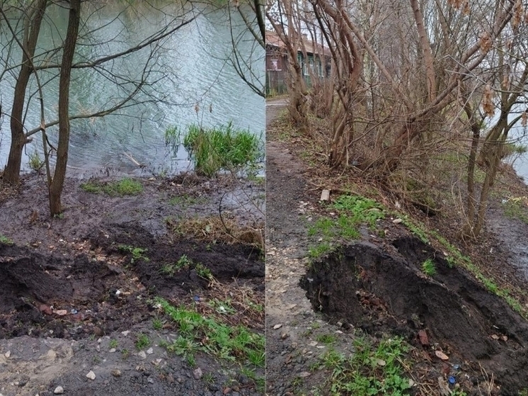 В Орле на берегу Орлика вблизи жилых домов обвалился грунт