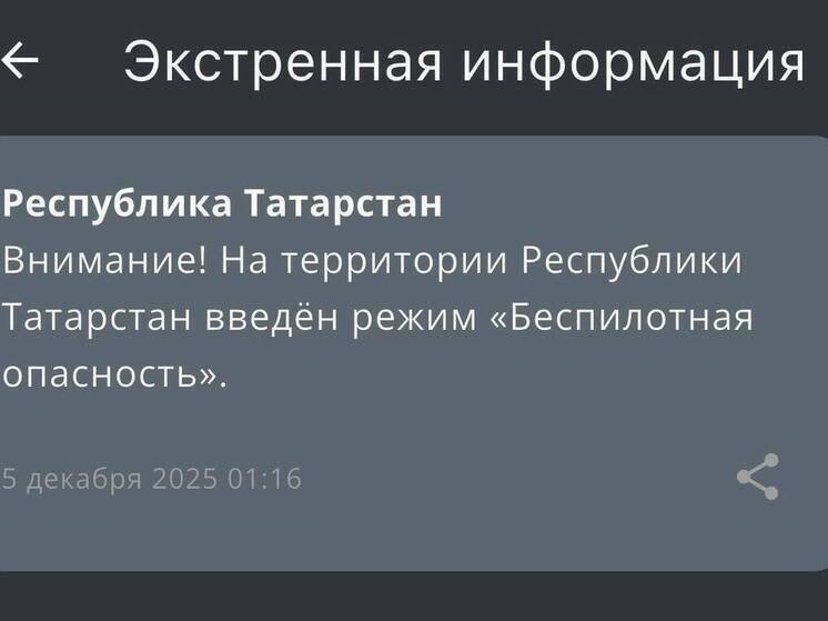 В Татарстане с ночи ввели режим беспилотной опасности