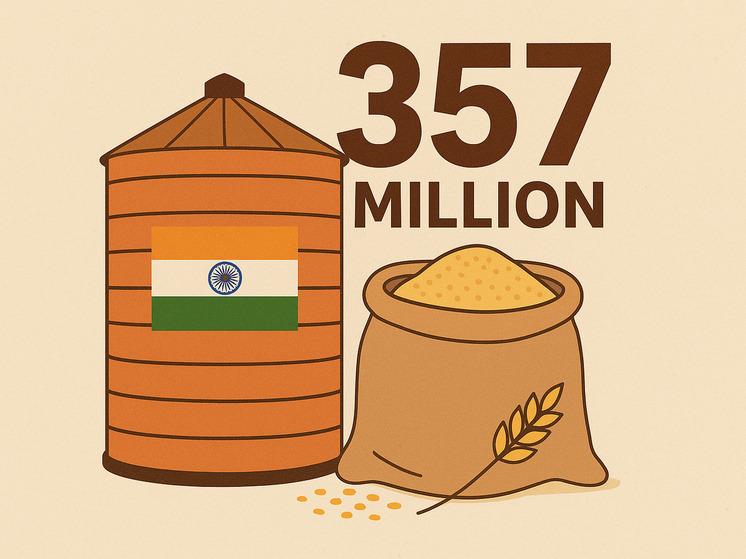 Индия установила исторический рекорд по сбору зерна, достигнув 357 миллионов тонн