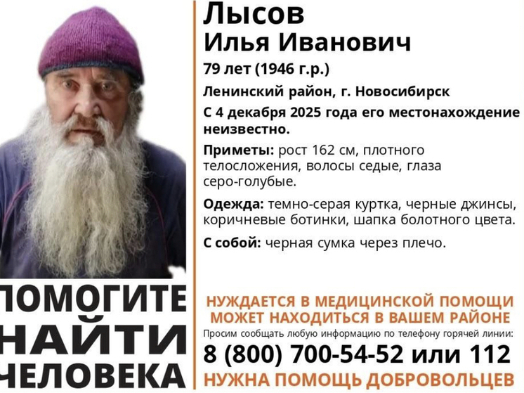 В Новосибирске разыскивают пропавшего 79-летнего мужчину
