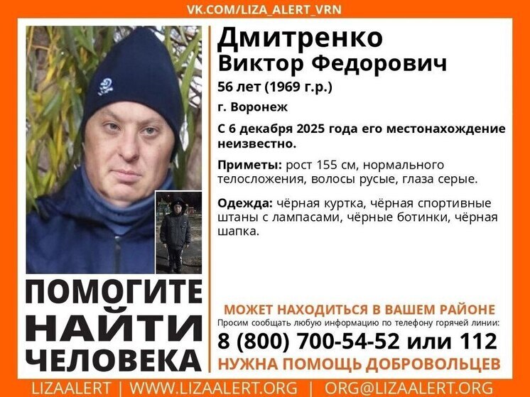 Воронежские спасатели ищут пропавшего 56-летнего Виктора Дмитренко