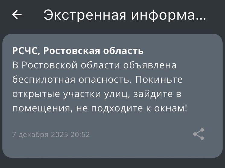 Угрозу применения БПЛА объявили ночью 7 декабря в Ростовской области