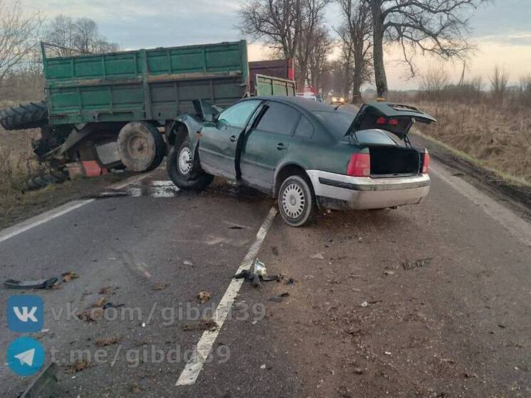 Трактор и легковушка не смогли поделить дорогу в Калининграде
