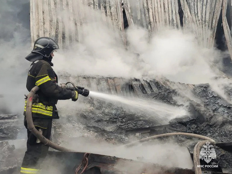 Сильный пожар на складе в районе Литвинок в Твери потушили