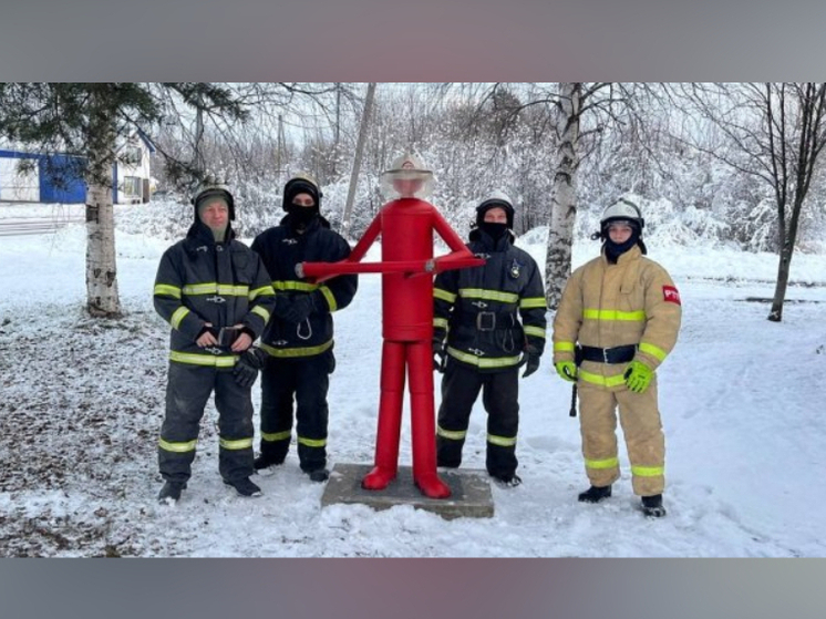 В Карелии сотрудники пожарной службы создали уникальный монумент, используя огнетушители в качестве основного материала
