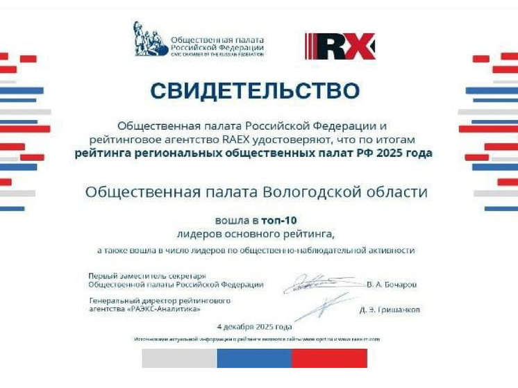 В десятку лучших в России вошла общественная палата Вологодской области