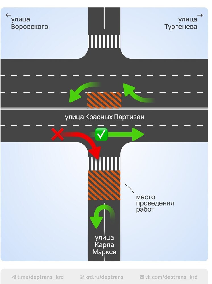 Ночью в Краснодаре перекроют движение по улице Карла Маркса