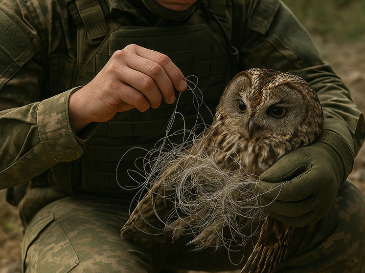 Mash: Российские бойцы спасли сову из пут оптоволоконного кабеля в Донбассе