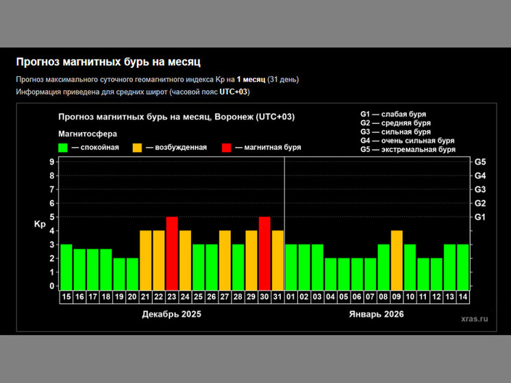 Две магнитные бури ожидают воронежцев перед Новым годом