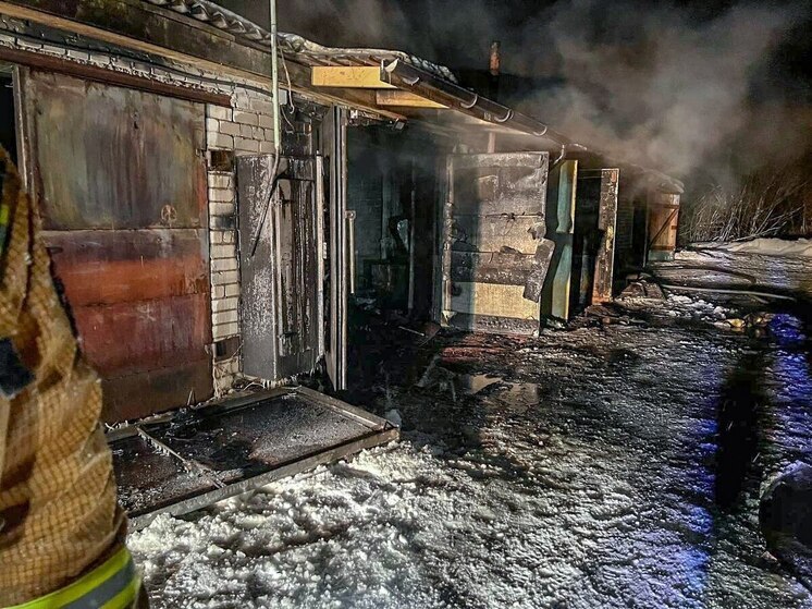 Пожарные спасли автомобили при крупном пожаре в гаражах под Коряжмой